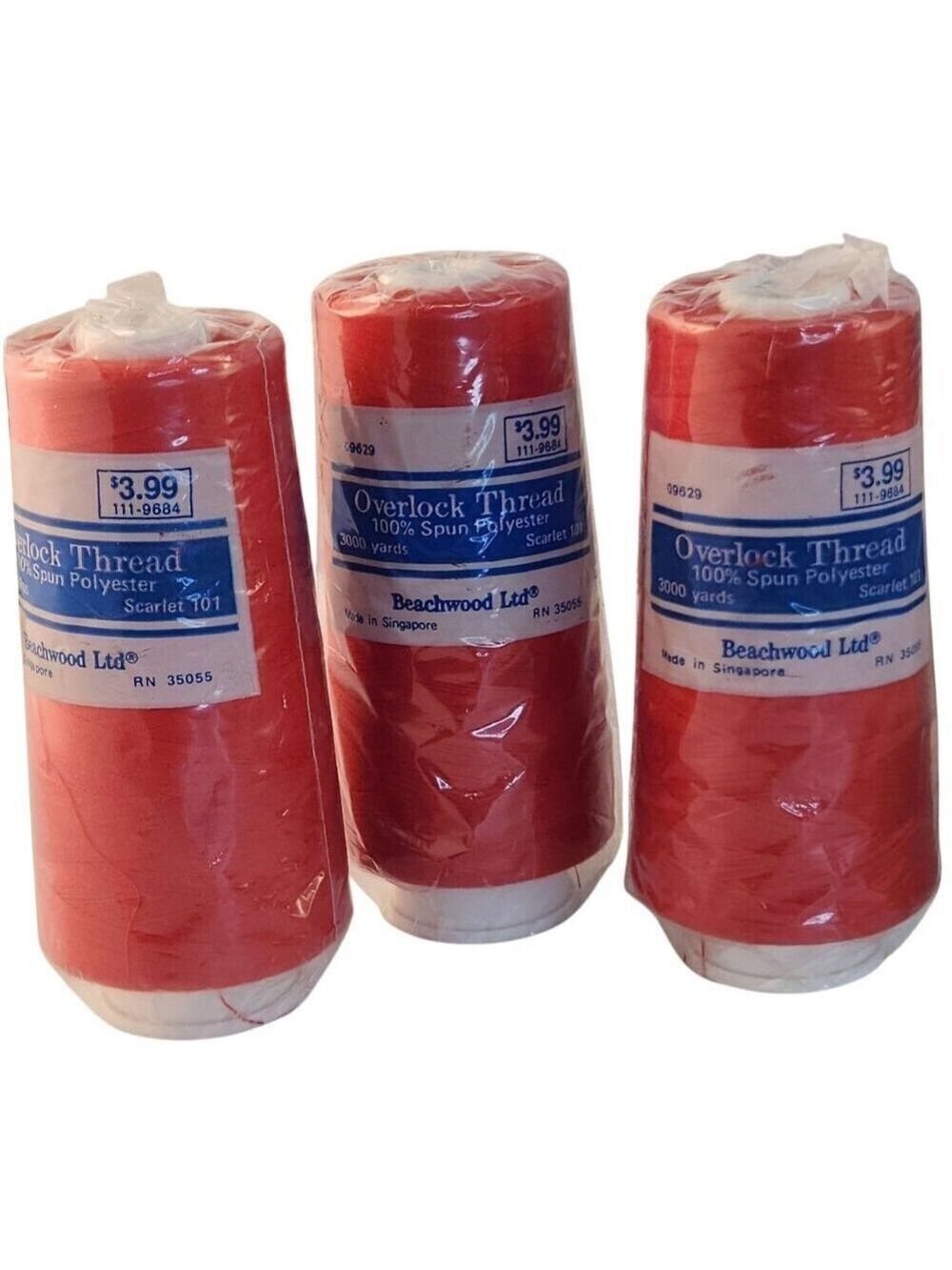 Red Overlock Thread Scarlet 101 100% Spun Polyester 3000 Yards Pack Of 3